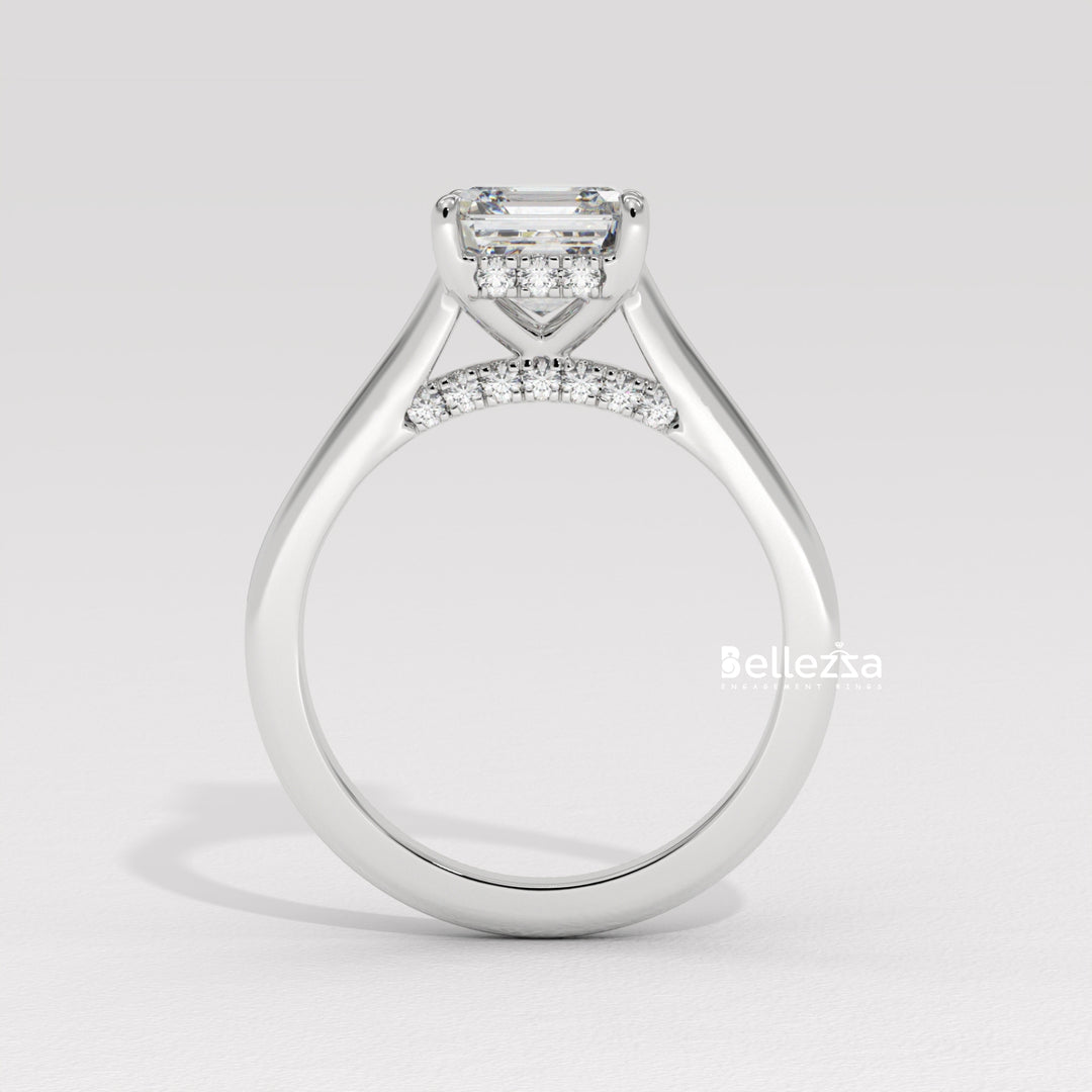 1.50-2.50CT Asscher Cut CVD Diamond Hidden Halo Setting Engagement Ring