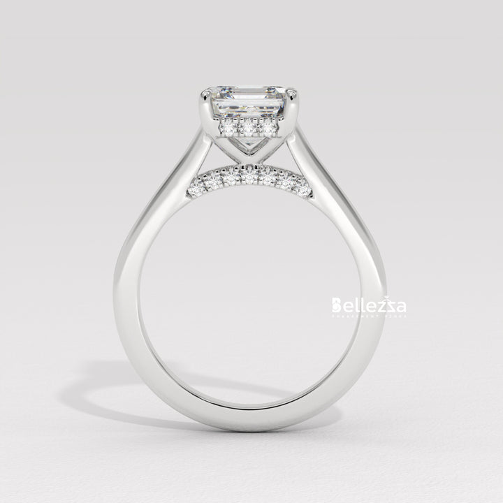 1.50-2.50CT Asscher Cut CVD Diamond Hidden Halo Setting Engagement Ring