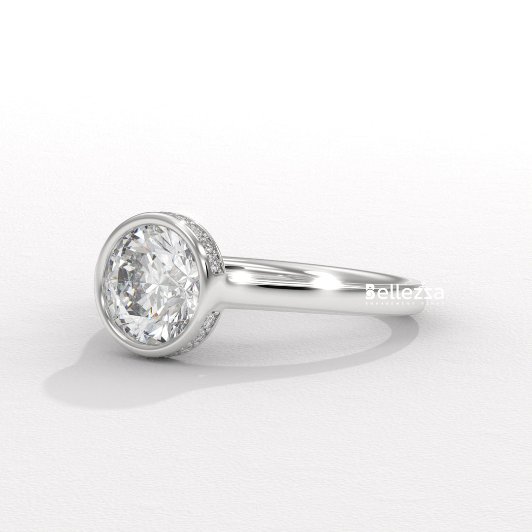 1.50-2.50CT Round Diamond Bezel Setting Lab Grown Engagement Ring