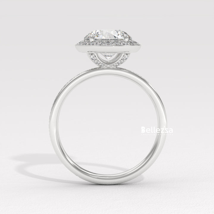 1.50-2.50CT Round Cut CVD Diamond Halo Pave Setting Engagement Ring