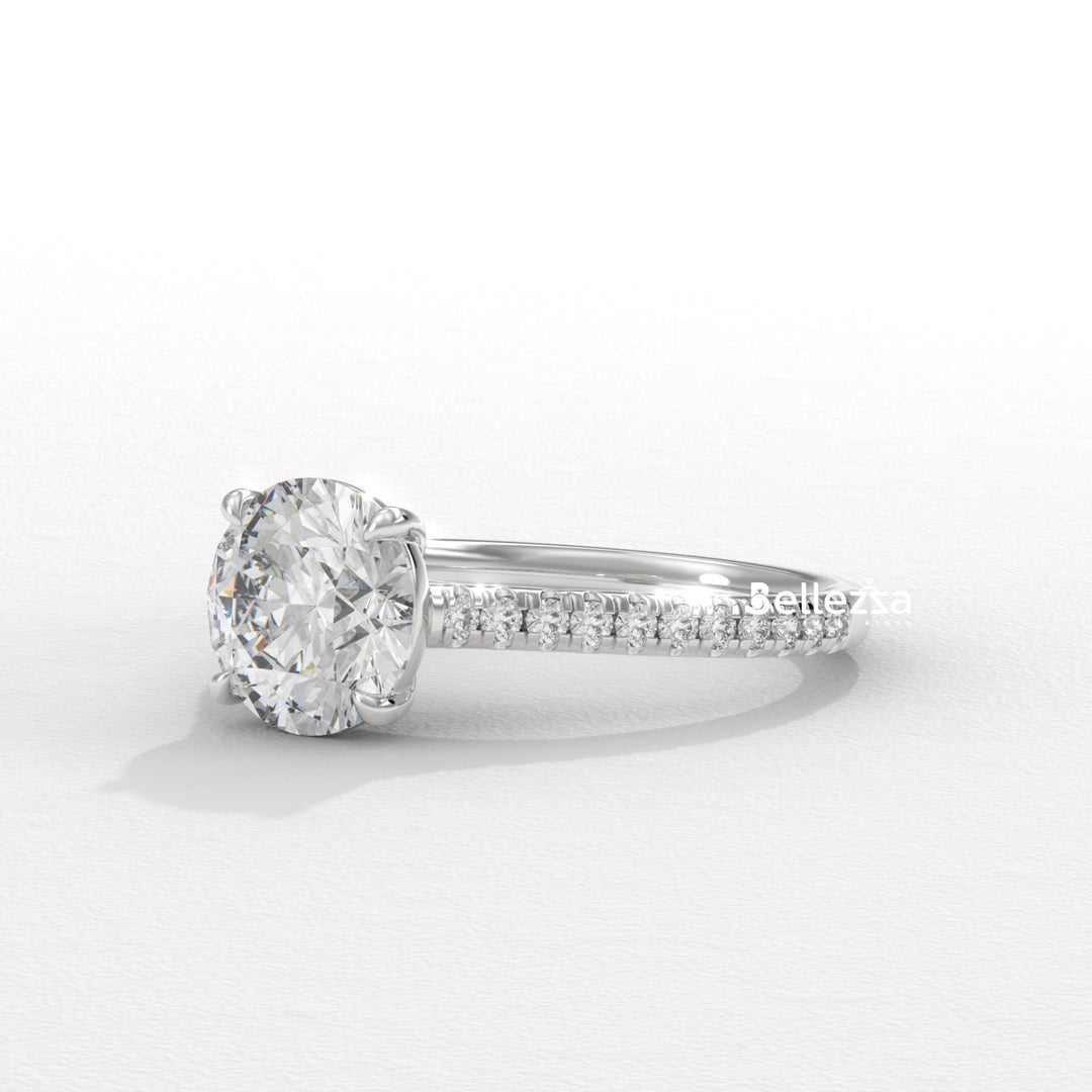 1.50-2.50CT Round Diamond Pave Setting Lab Grown Engagement Ring