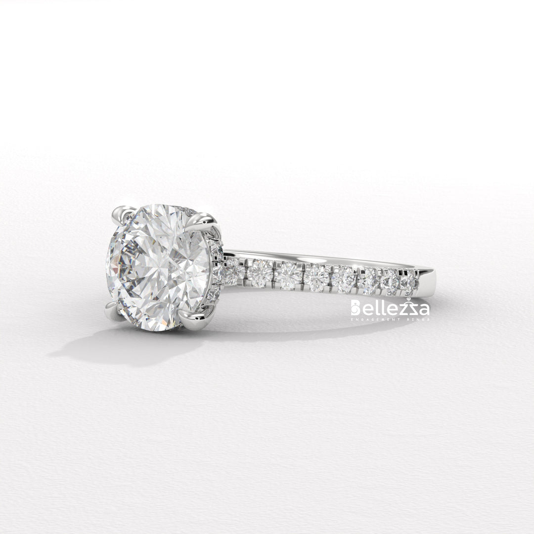 1.50-2.50CT Round Diamond Hidden Halo Pave Setting Lab Grown Ring