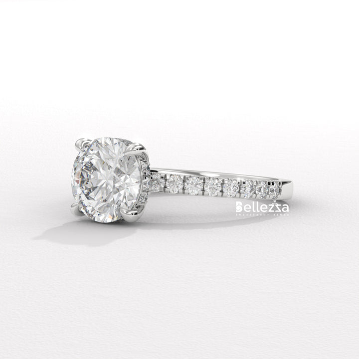 1.50-2.50CT Round Diamond Hidden Halo Pave Setting Lab Grown Ring