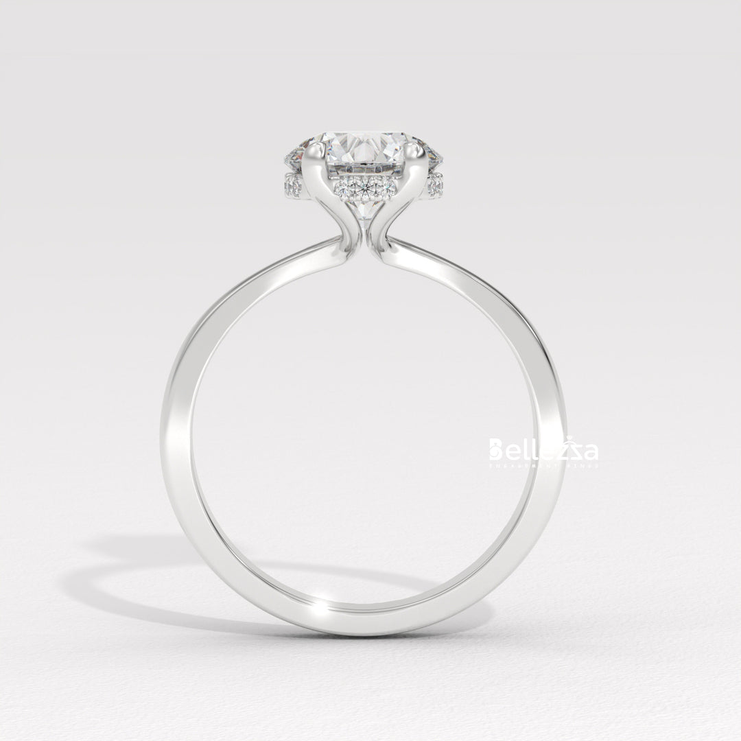 1.0-2.0CT Round Cut Hidden Halo CVD Diamond Engagement Ring