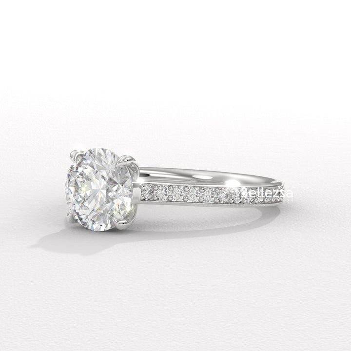 1.50-2.50CT Round Diamond Pave Setting Lab Grown Engagement Ring