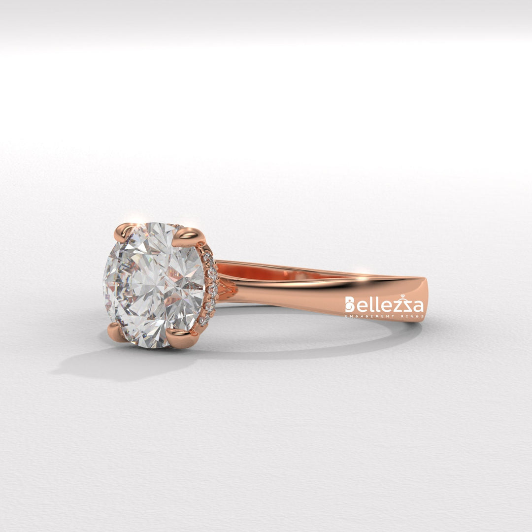 1.0-2.0CT Round Cut Hidden Halo CVD Diamond Engagement Ring