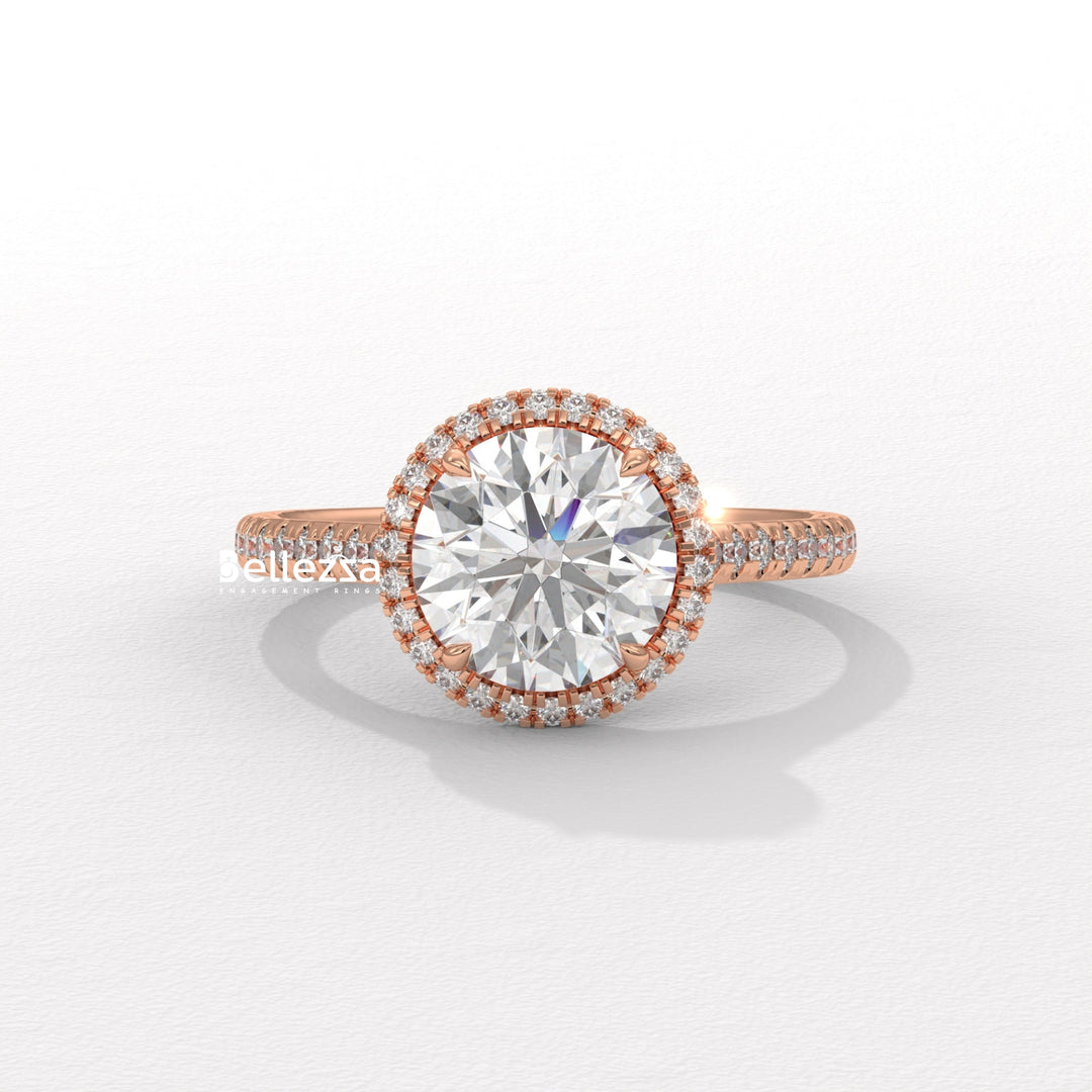1.50-2.50CT Round Cut Halo Pave Setting CVD Diamond Moissanite Engagement Ring