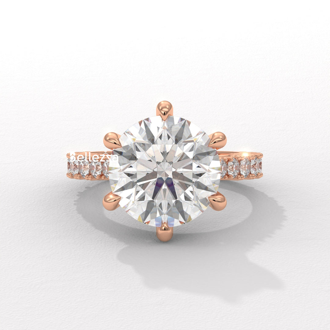 1.50-2.50CT Round Diamond Pave Setting Lab Grown Engagement Ring