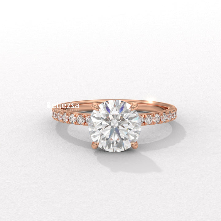 1.0-2.0CT Round Diamond Pave Setting Lab Grown Engagement Ring