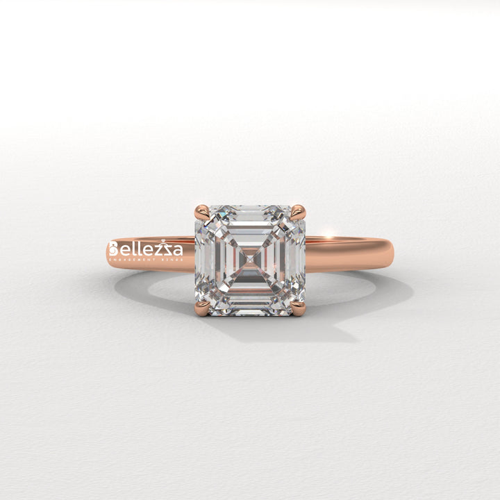 1.0-2.0CT Asscher Cut Solitaire CVD Diamond Engagement Ring