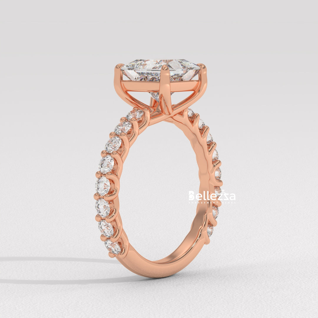 1.0-2.0CT Princess Diamond Pave Setting Lab Grown Engagement Ring