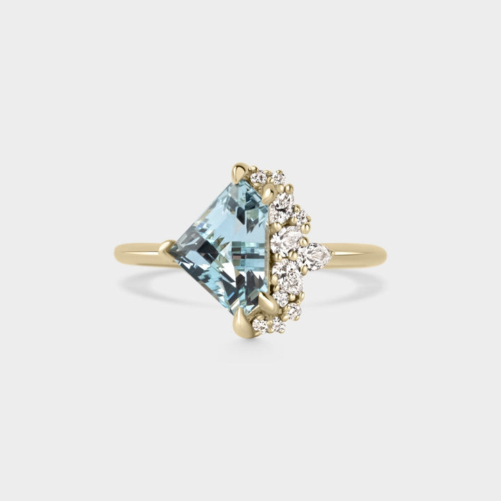 2.0CT Aquamarine Irregular Cut Cluster Setting Lab Grown Engagement Ring