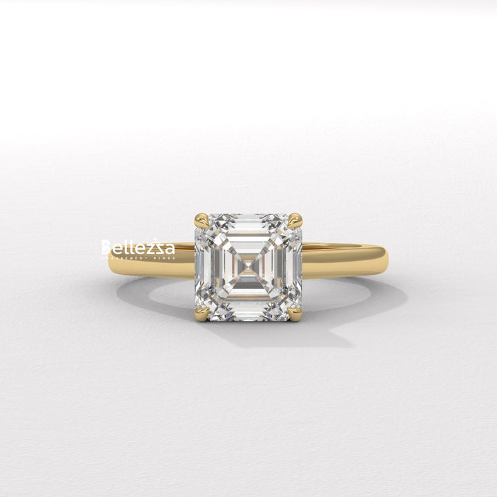 1.0-2.0CT Asscher Cut Solitaire CVD Diamond Engagement Ring