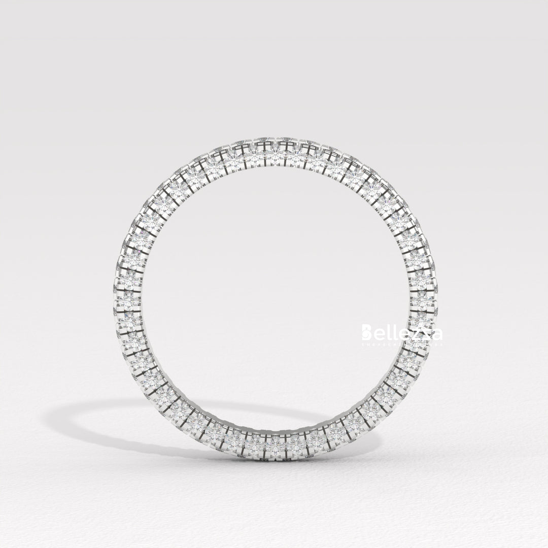 Round Diamond Three Side Pave Setting Lab Grown Wedding Band