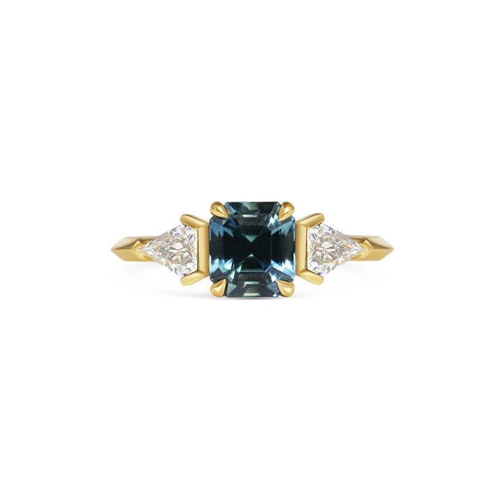 1.50CT Teal Blue Asscher Diamond Three Stone Lab Grown Engagement Ring