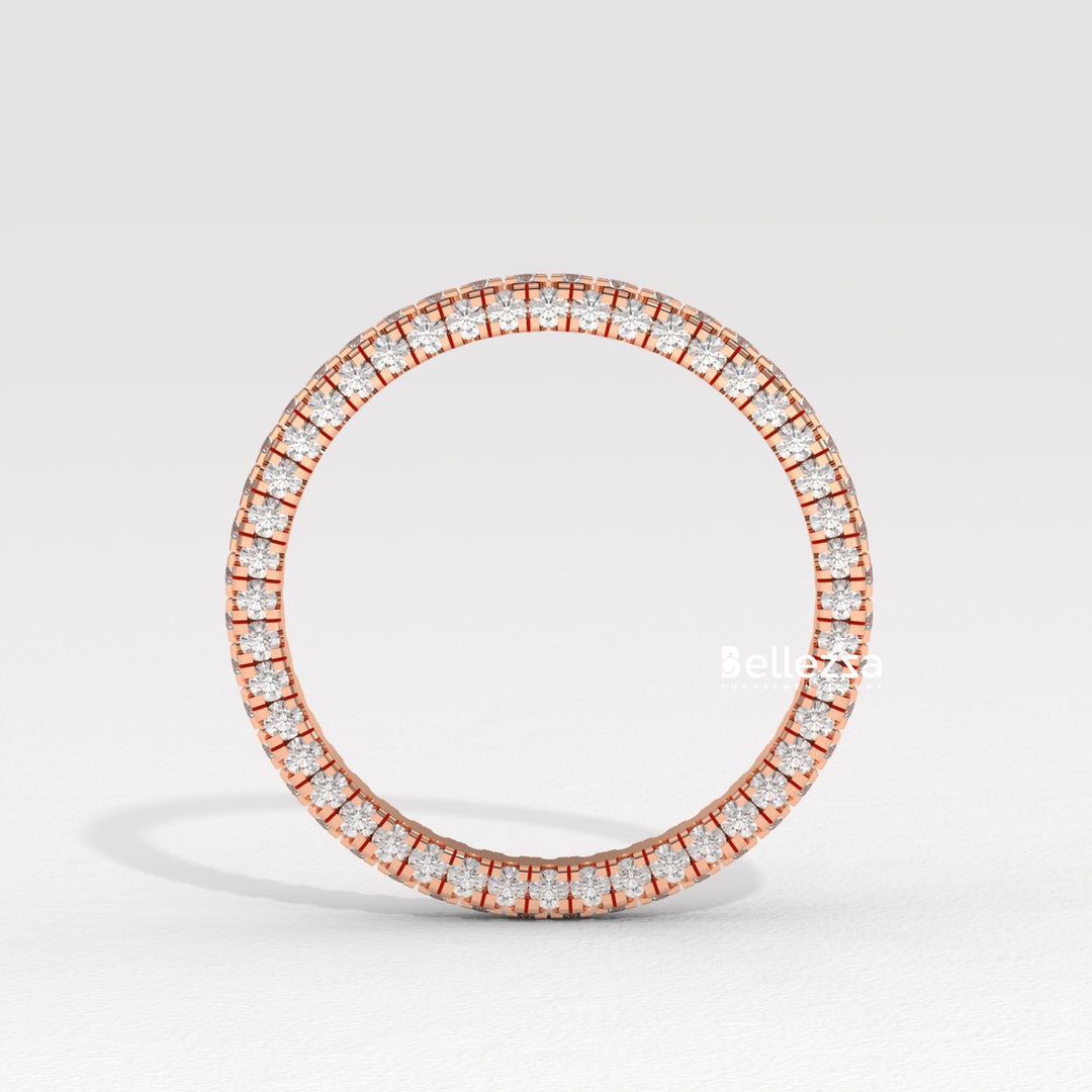 Round Diamond Three Side Pave Setting Lab Grown Wedding Band