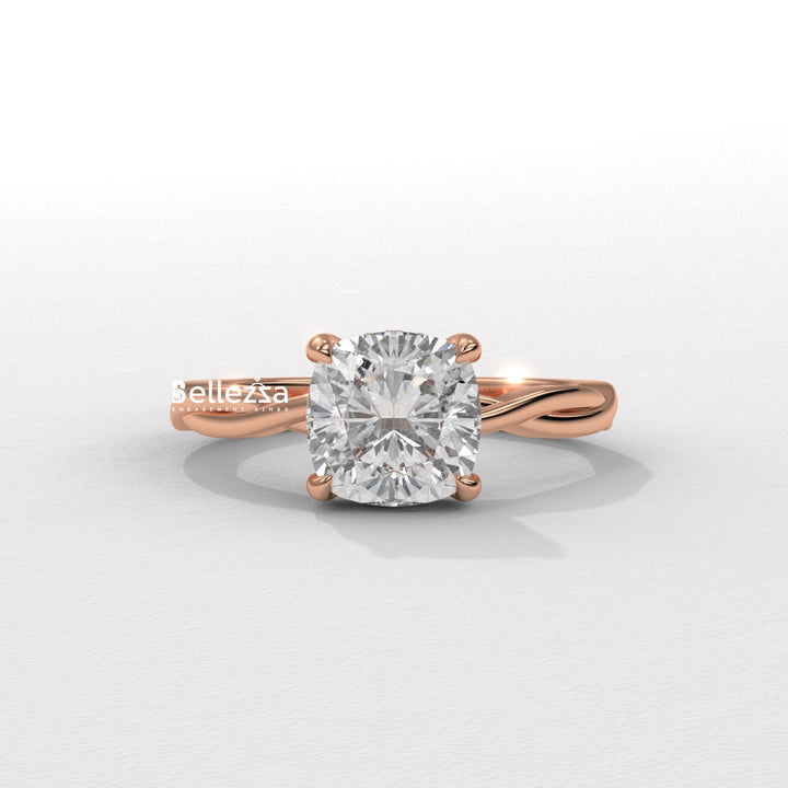 1.50-2.50CT Cushion Cut CVD Diamond Twisted Engagement Ring