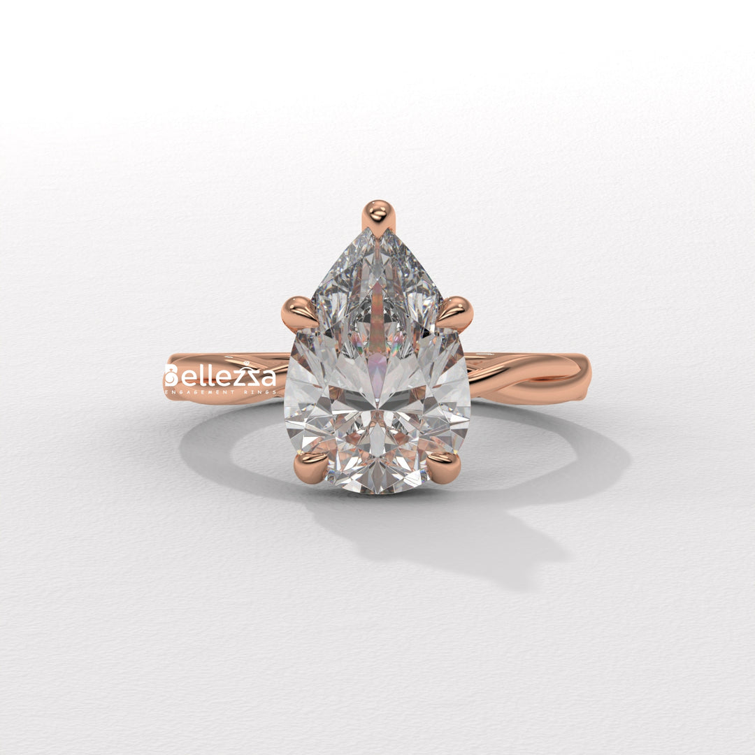 1.50-2.50CT Pear Cut Twisted Hidden Halo CVD Diamond Engagement Ring