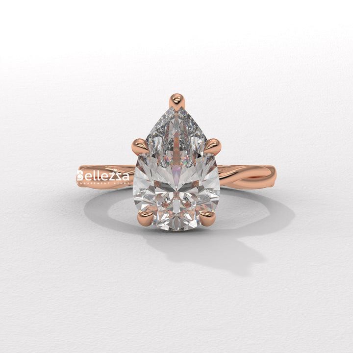 1.50-2.50CT Pear Cut Twisted Hidden Halo CVD Diamond Engagement Ring