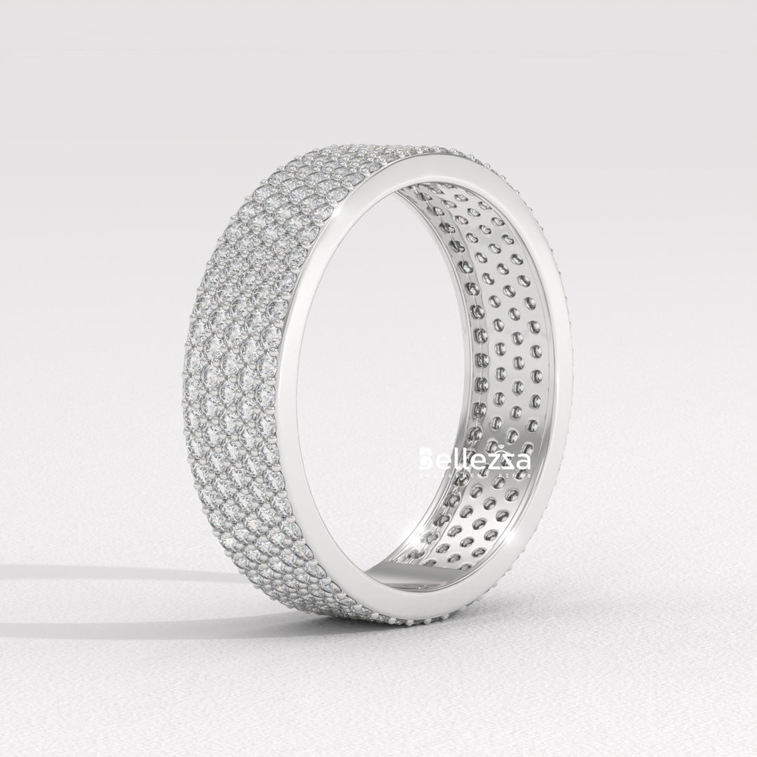 Round Diamond Cluster Setting Wide Eternity Wedding Band