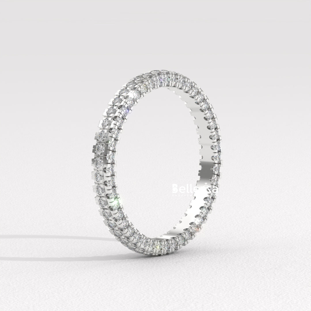 Round Diamond Three Side Pave Setting Lab Grown Wedding Band
