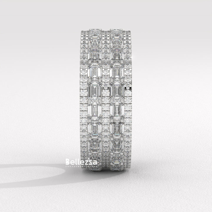 Emerald & Round Diamond Unqiue Lab Grown Wedding Band