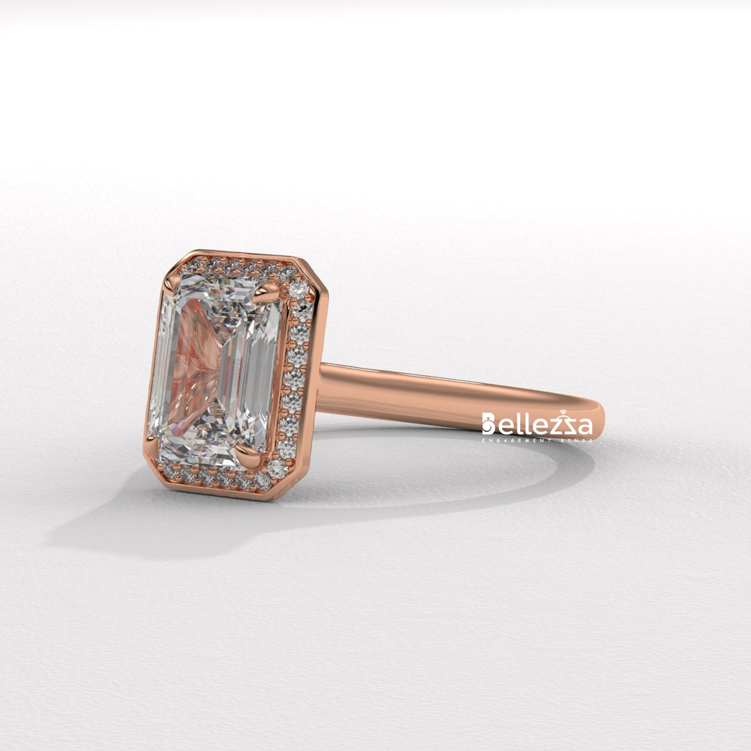 1.50-2.50CT Emerald Cut Lab Grown Diamond Halo Set Engagement Ring
