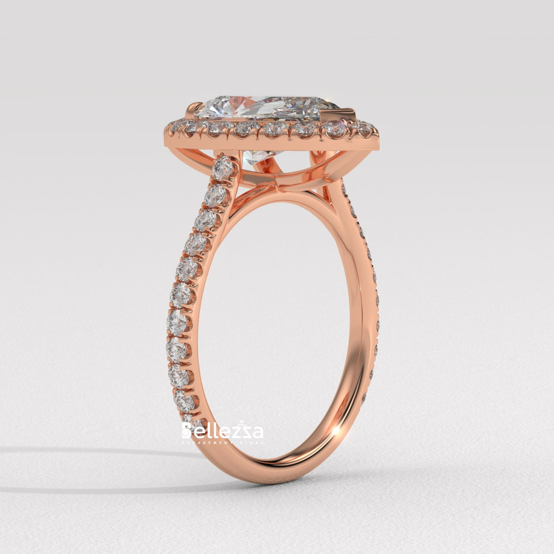 2.0-3.0CT Pear Cut Diamond Halo Pave Setting Lab Grown Engagement Ring