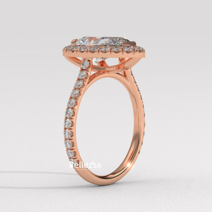 2.0-3.0CT Pear Cut Diamond Halo Pave Setting Lab Grown Engagement Ring