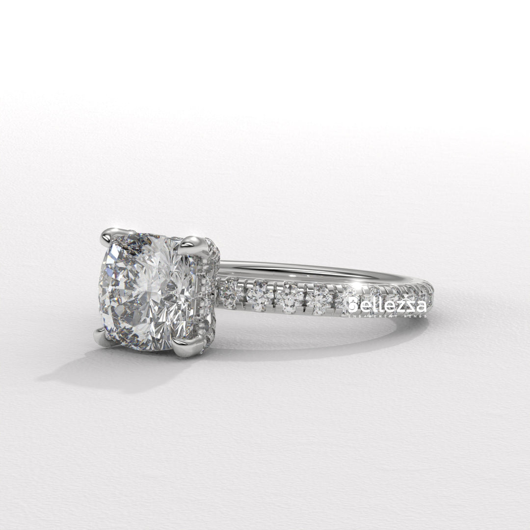 1.0-2.0CT Cushion Cut Diamond Pave Setting Lab Grown Engagement Ring