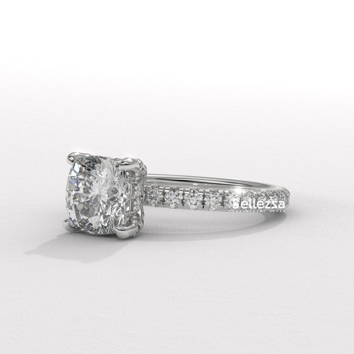 1.0-2.0CT Cushion Cut Diamond Pave Setting Lab Grown Engagement Ring