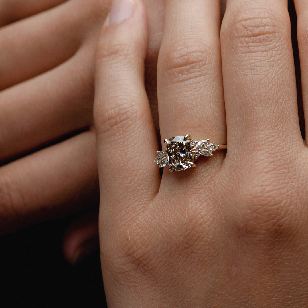 2.0CT Champagne Elongated Cushion Diamond Cluster Setting Lab Grown Ring