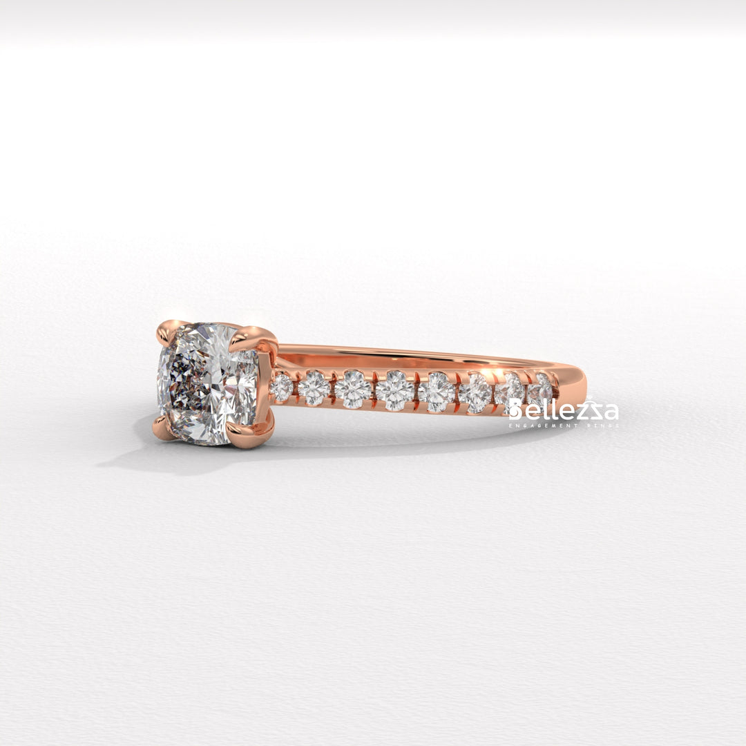 1.0-2.0CT Cushion Cut Pave Setting Lab Grown Engagement Ring