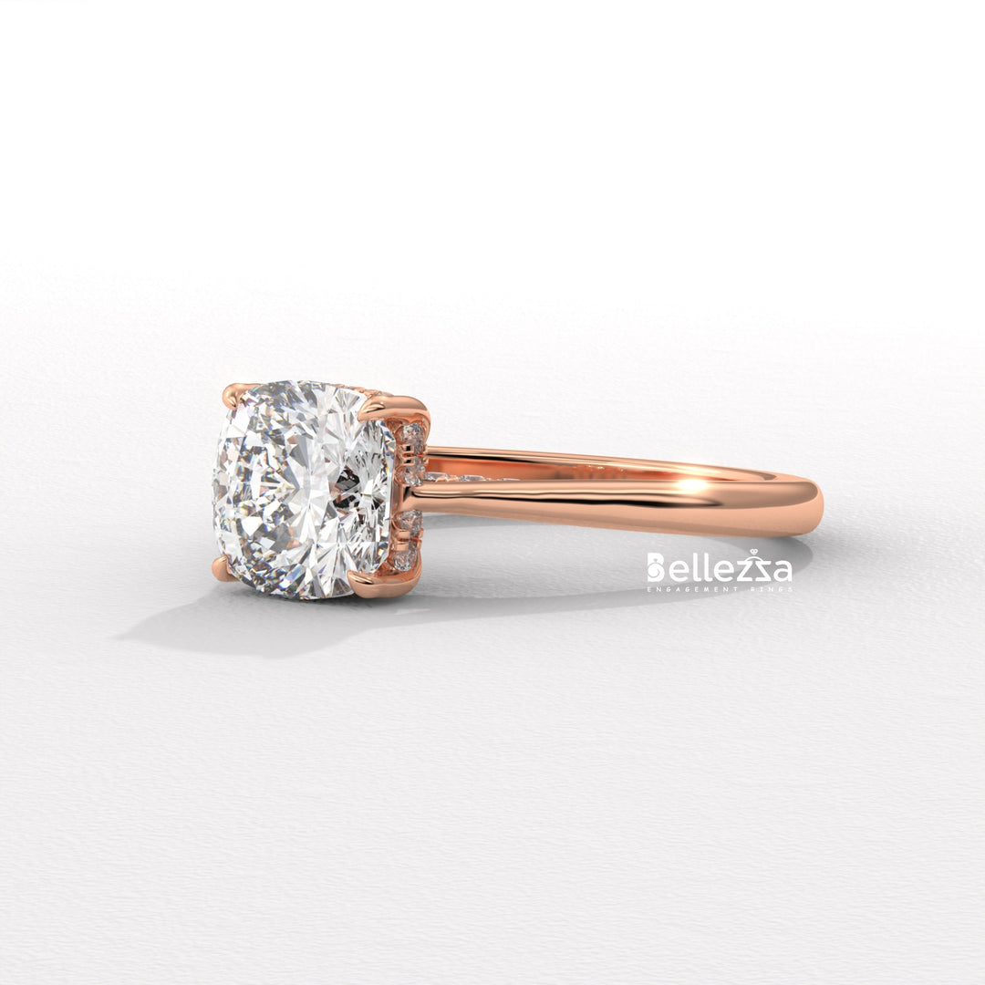 1.50-2.50CT Cushion Cut Diamond Hidden Halo Lab Grown Engagement Ring