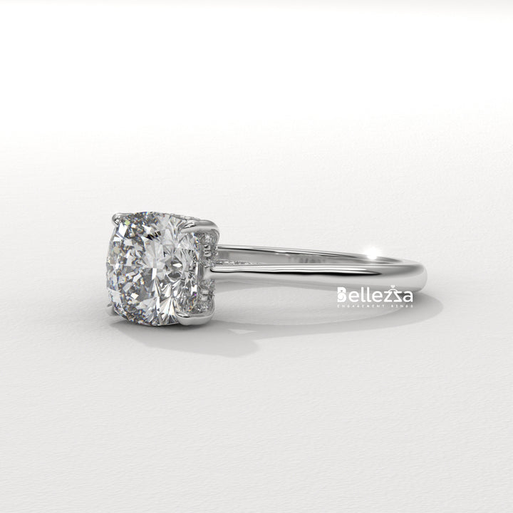 1.50-2.50CT Cushion Cut Diamond Hidden Halo Lab Grown Engagement Ring