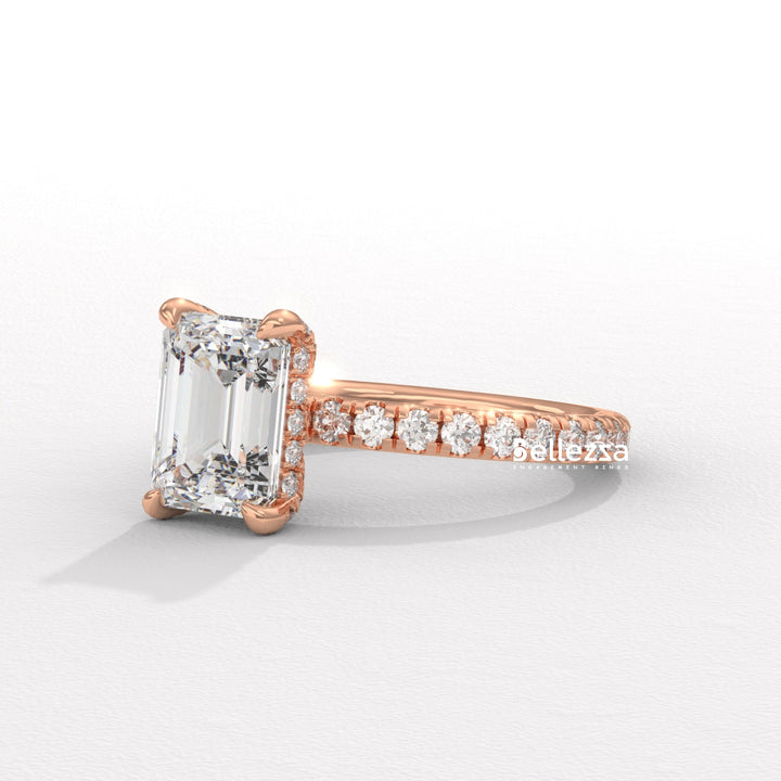 1.50-2.50CT Emerald Cut Lab Grown Diamond Pave Setting Engagement Ring