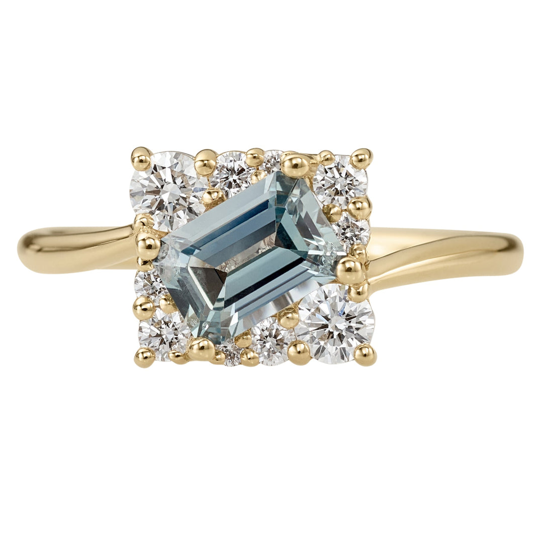 1.0CT Light Blue Sapphire Emerald Cut cluster Setting Lab Grown Engagement Ring