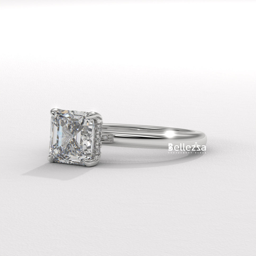 1.50-2.50CT Asscher Cut Diamond Hidden Halo Lab Grown Engagement Ring
