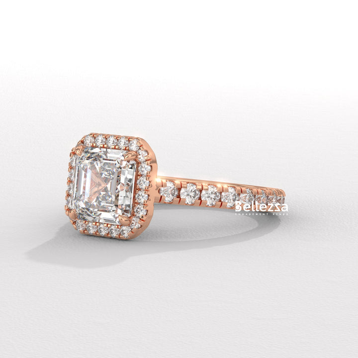 1.0-2.0CT Asscher Cut CVD Diamond Halo Setting Engagement Ring
