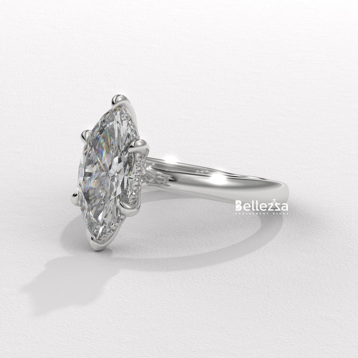 2.50-3.50CT Marquise Cut CVD Diamond Hidden Halo Engagement Ring
