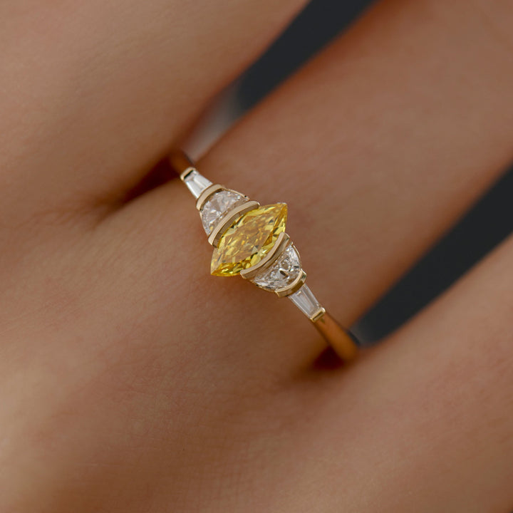 0.50CT Vivid Yellow Marquise Diamond Cluster Setting Lab Grown Engagement Ring