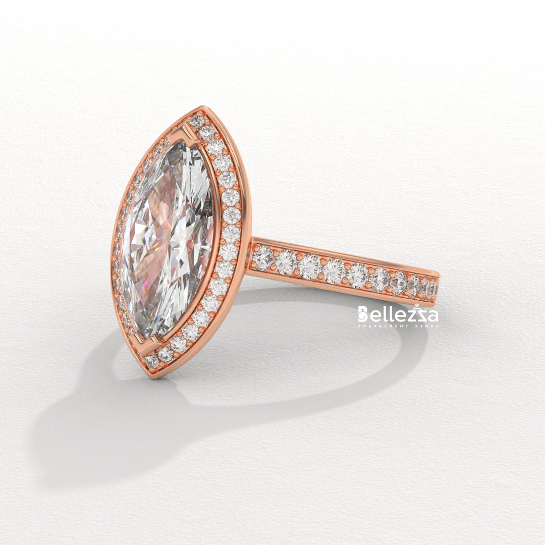 2.0-3.0CT Marquise Cut Halo Pave Setting Lab Grown Engagement Ring