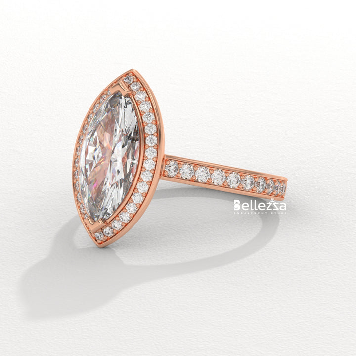 2.0-3.0CT Marquise Cut Halo Pave Setting Lab Grown Engagement Ring
