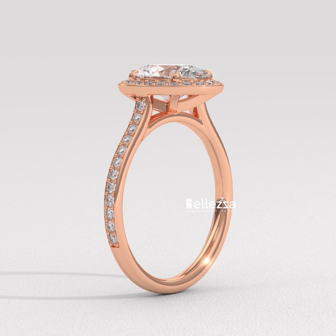 2.0-3.0CT Oval Cut Halo Pave Setting Lab Grown Diamond Engagement Ring