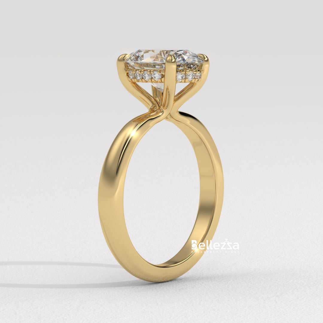 1.50-2.50CT Oval Cut Hidden Halo CVD Diamond Engagement Ring