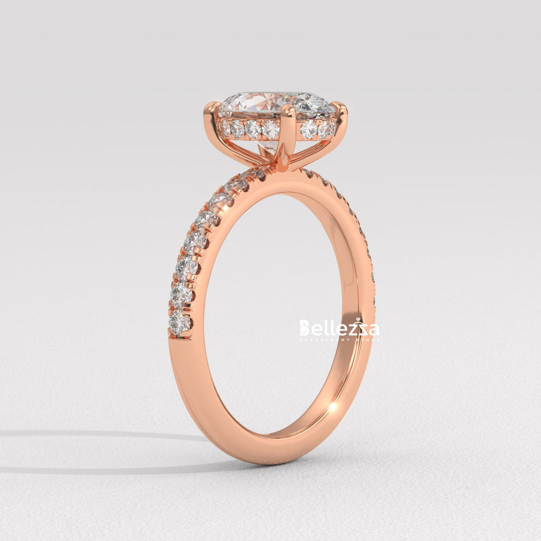 1.0-2.0CT Oval Cut CVD Diamond Pave Setting Engagement Ring