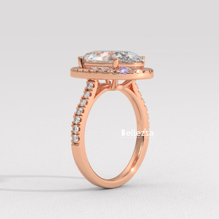 3.0-3.50CT Oval Cut CVD Diamond Halo Pave Setting Engagement Ring