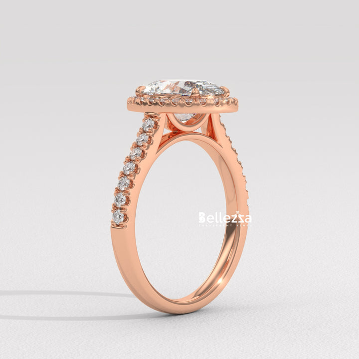 1.50-2.50CT Oval Cut CVD Diamond Halo Pave Setting Engagement Ring