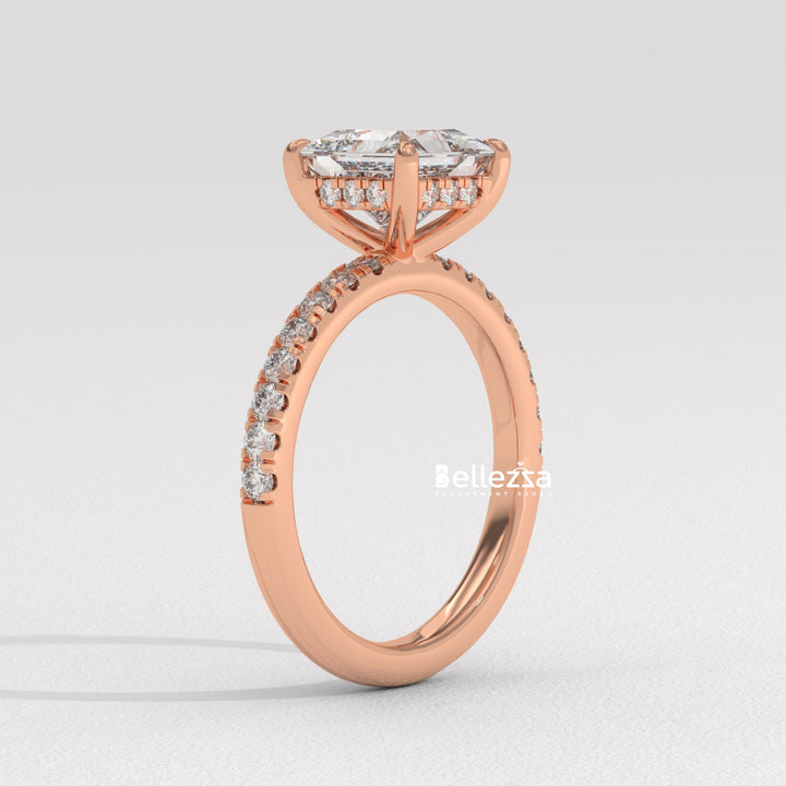 1.0-2.0CT Princess Cut Lab Grown Diamond Pave Setting Engagement Ring