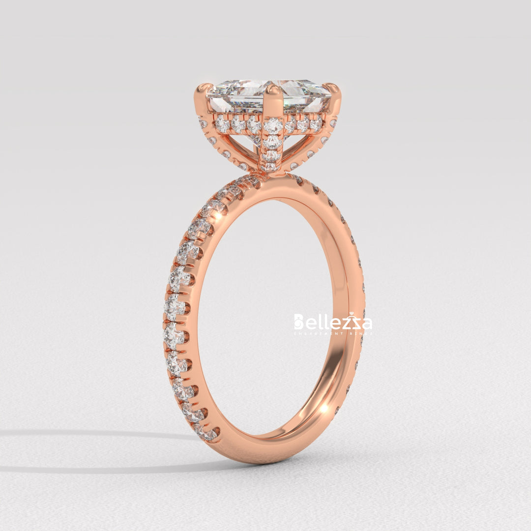 1.0-2.0CT Princess Cut CVD Diamond Pave Setting Engagement Ring